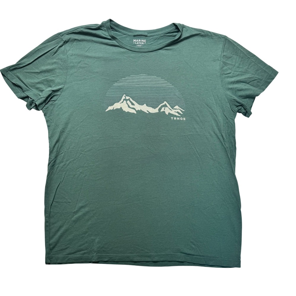 Marine Layer Mens Tahoe Mountain Graphic T-Shirt Green Marge Large ML1-001